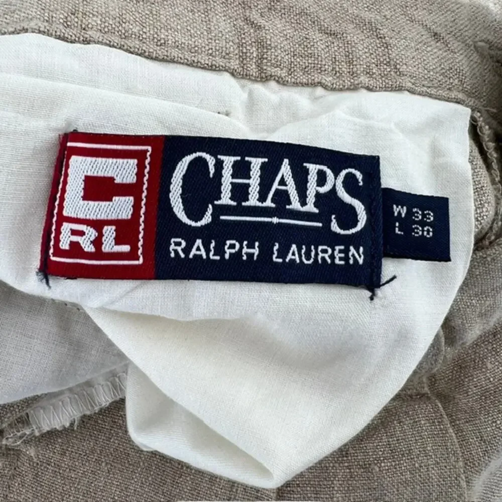 CHAPS Ralph Lauren 100% Linen Chino Pants Mens 33x30 Cuffed Tan PreppyBreathable